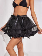 Layered Mesh Bow Tutu Skirt