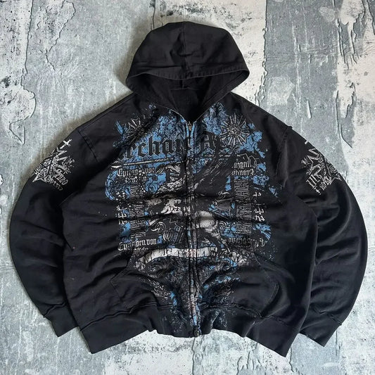 Gothic Retro Pattern Zipper Hoodie