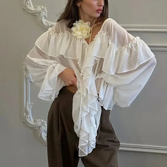Sheer Chiffon Ruffle Blouse