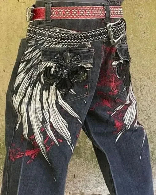 Y2K Gothic Wing Embroidery Pant