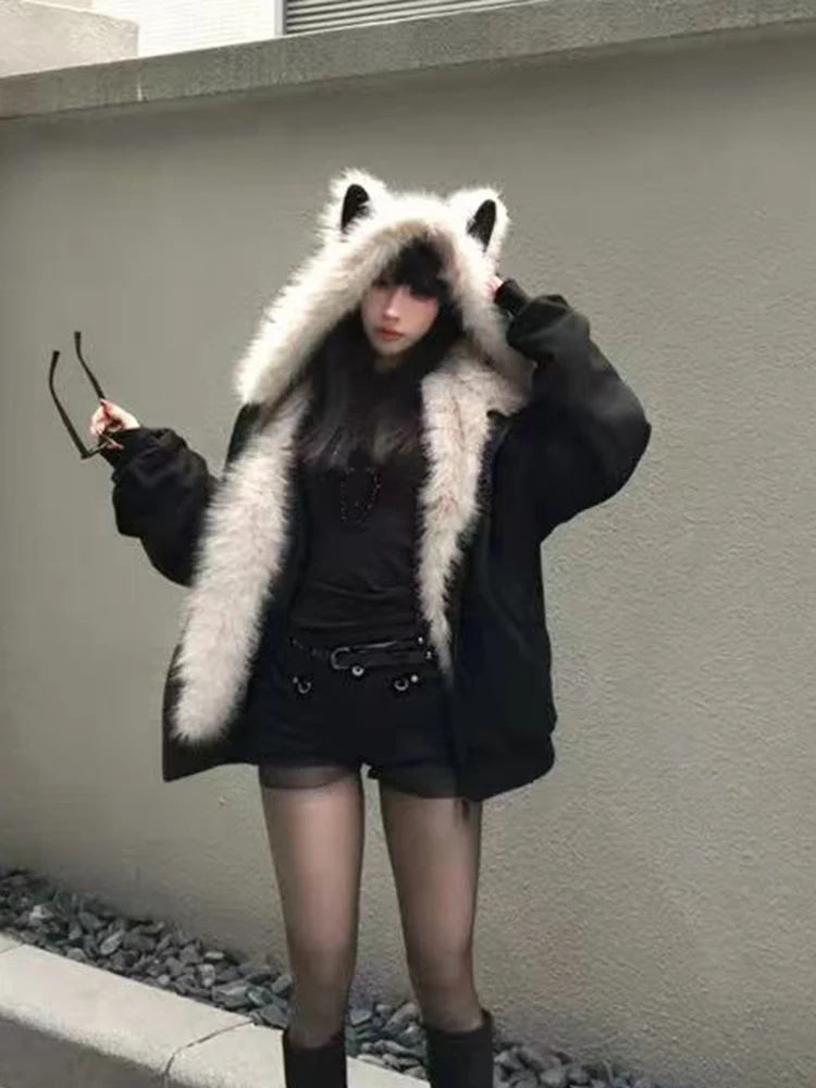 Plush Cat Ear Hooded Coat