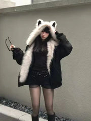 Plush Cat Ear Hooded Coat