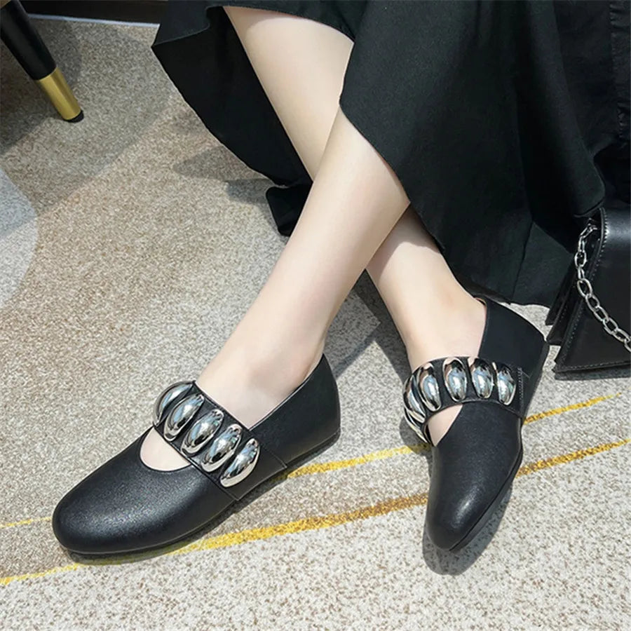 White Ballet Flats Comfortable Metal Button Espadrilles Flat Main image