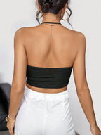 Draped Front Backless Black Crop Top