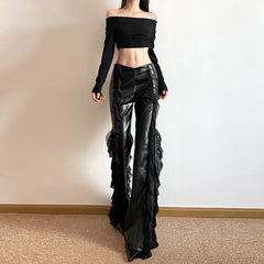 High Waist Gothic Faux PU Mesh Pant
