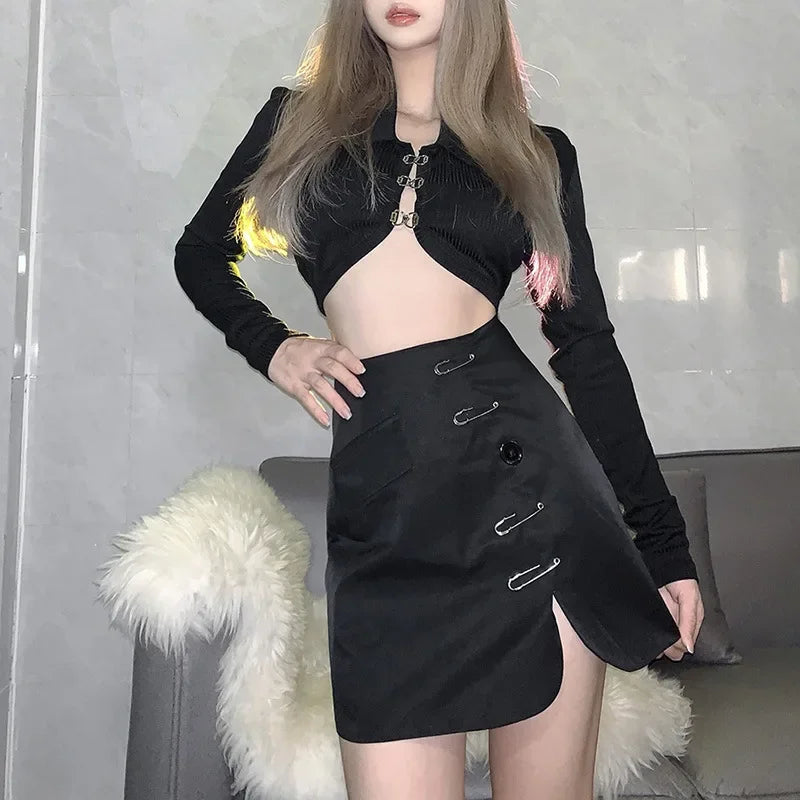Solid Color Slim Split Mini Skirt
