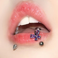 C Shape Crystal Butterfly Stainless Steel Lip Stud
