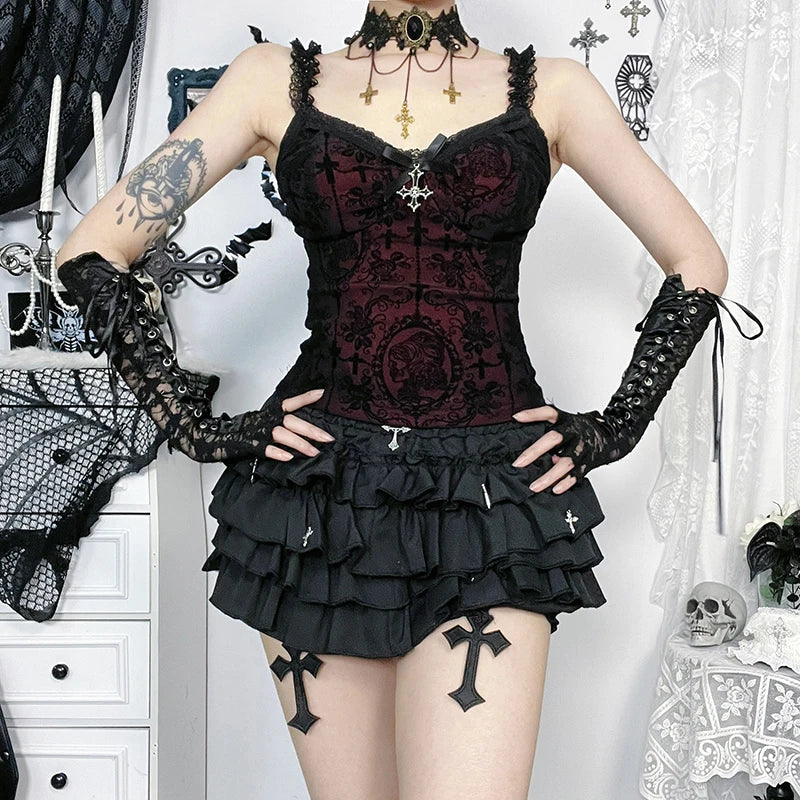 Lace Trim Backless Flocking Corset Secondary image