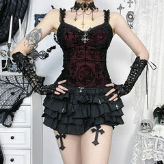Lace Trim Backless Flocking Corset