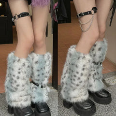 Gothic Leopard Fur Chain Belt Sock