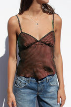 Retro Dots Print Lace Trim V Neck Crop Top