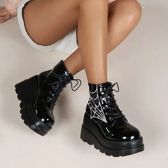 Autumn Wedges Motorcycle Gothic Patent Boot