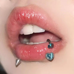 Three-Color Heart Cat Eye Stone Lip Stud