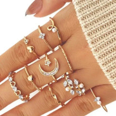 Boho Gold Heart Geometric Gothic Pearl Ring