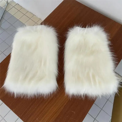 Gothic White Fur Boot Cover Sock