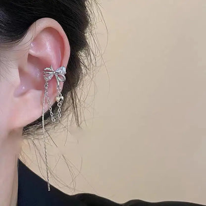 Pink Crystal Heart Star Tassel Clip Earring