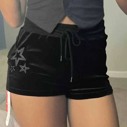 Velvet Rhinestone Drawstring Short