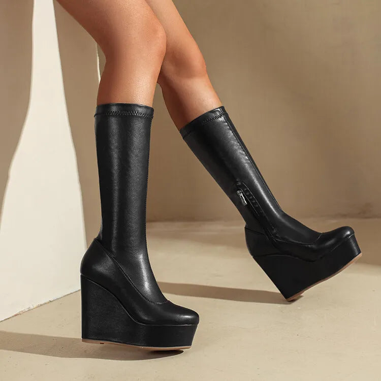 Platform Wedges Mid Calf Gothic Casual Boot Main image