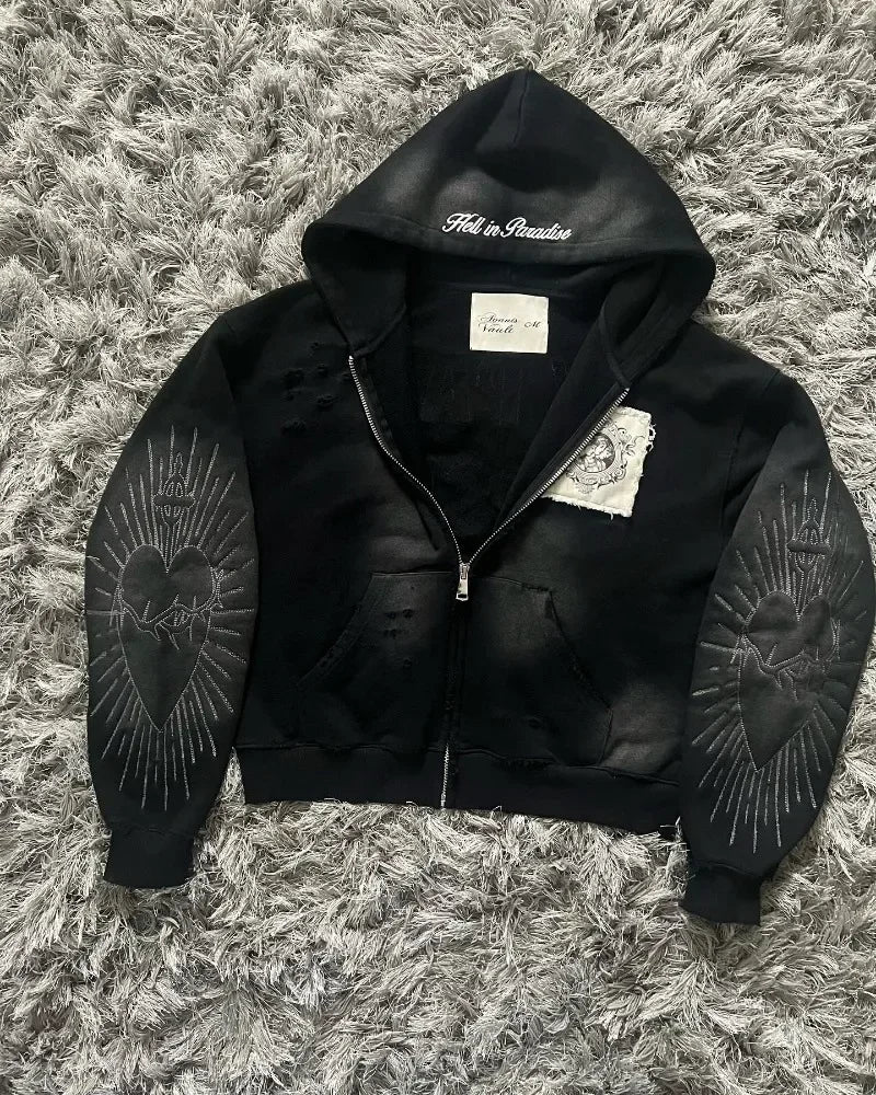 Gothic Zipper Spliced Retro Hoodie Main image