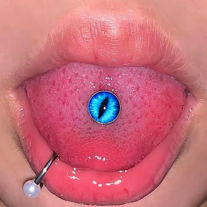 Stainless Steel Devil Eyes Tongue Ring Set