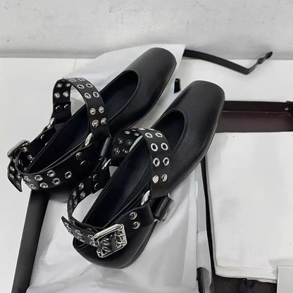 Pointed Toe Chunky Slingbacks Belt Buckle Flat