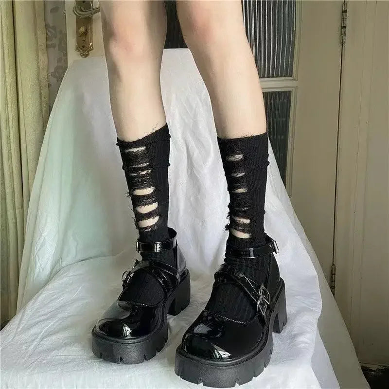 Gothic Ripped Hand Cut Pile Sock
