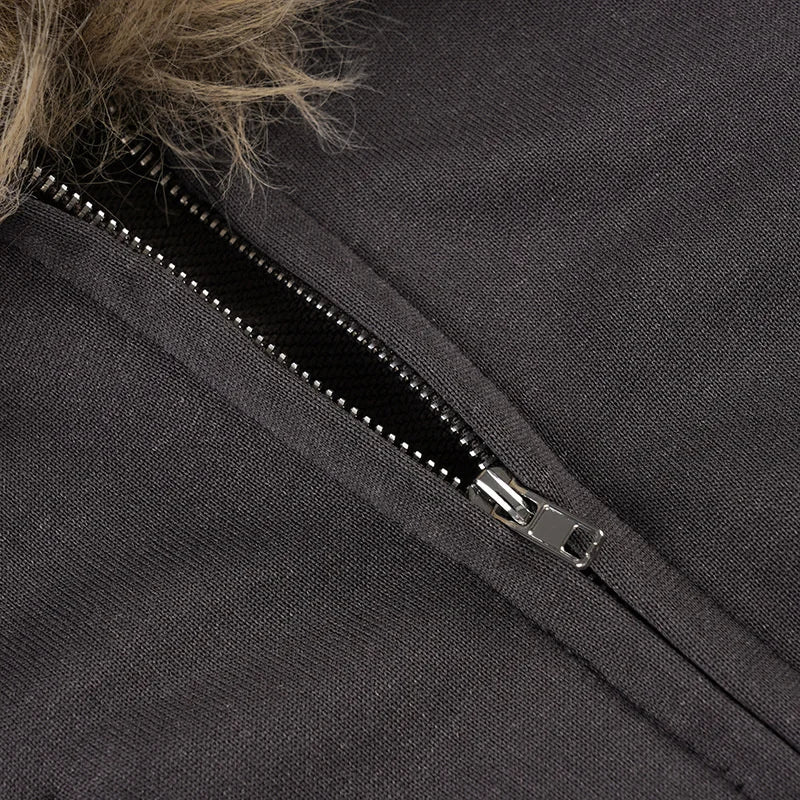 Faux Fur Trim Hooded Crop Jacket