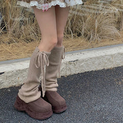 Gothic Tie Rope Bow Knitted Sock