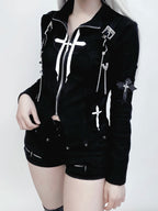 Contrast Futuristic Stand Collar T-shirt