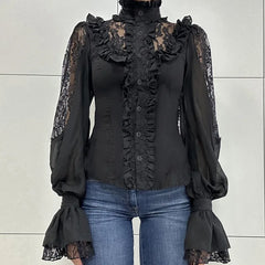 Slim Fit Lace Panel Blouse
