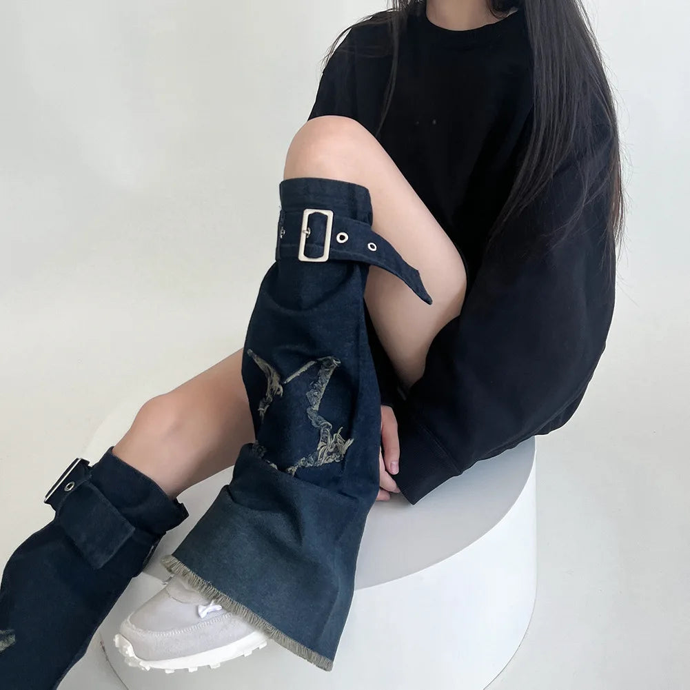 Gothic Star Strap Denim Cross Sock