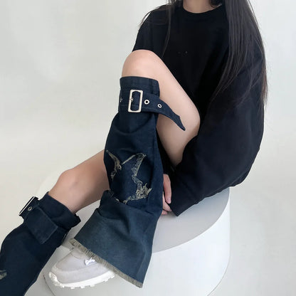 Gothic Star Strap Denim Cross Sock