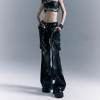 Low-Rise Riveted Flare Pants