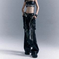 Low-Rise Riveted Flare Pants