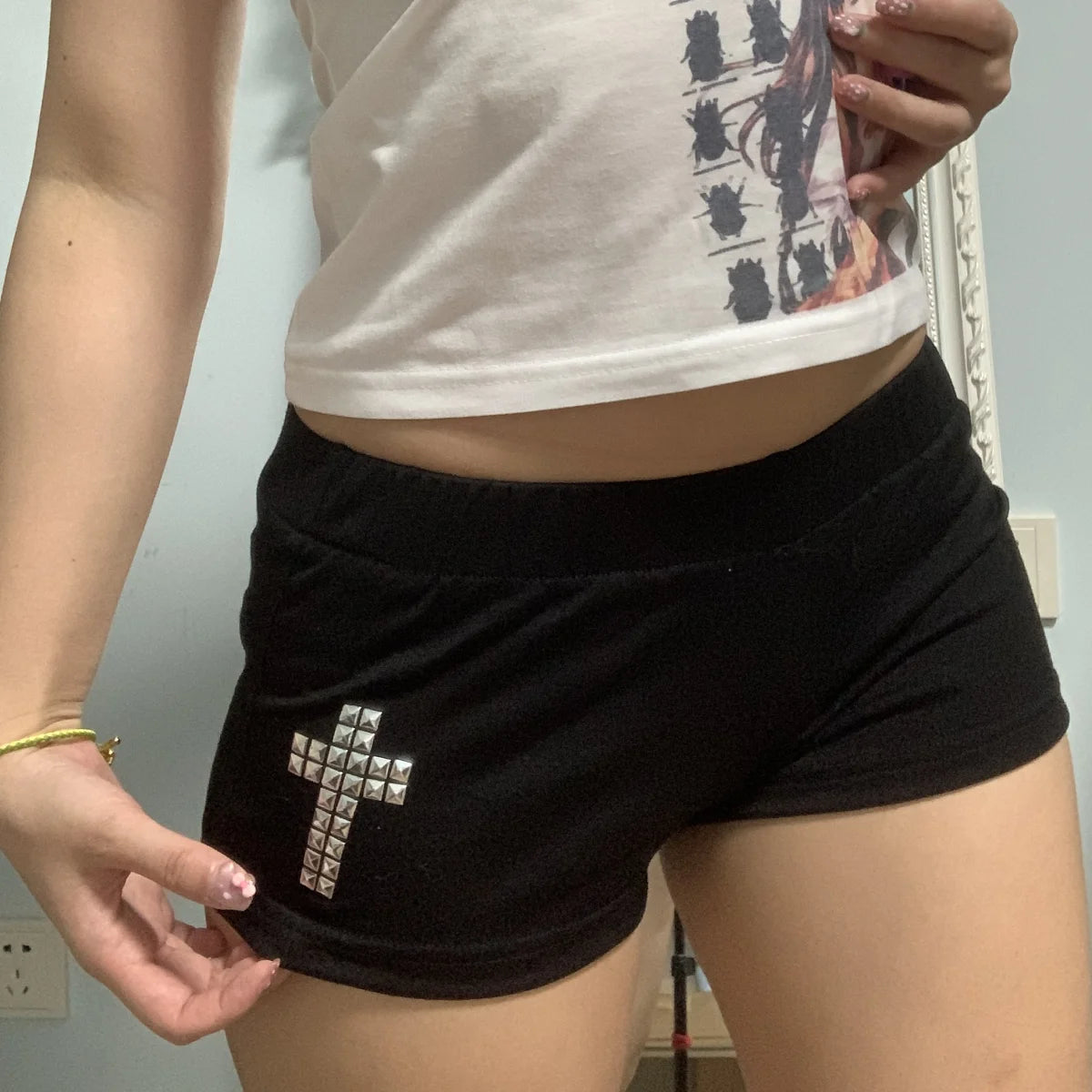 Y2K Gothic Studded Denim Shorts Main image