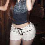 Belted Slim Denim Shorts