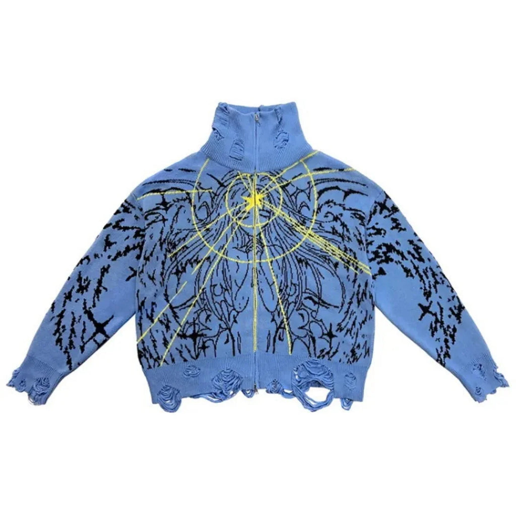 Y2K Angel Cartoon Print Zipper Coat