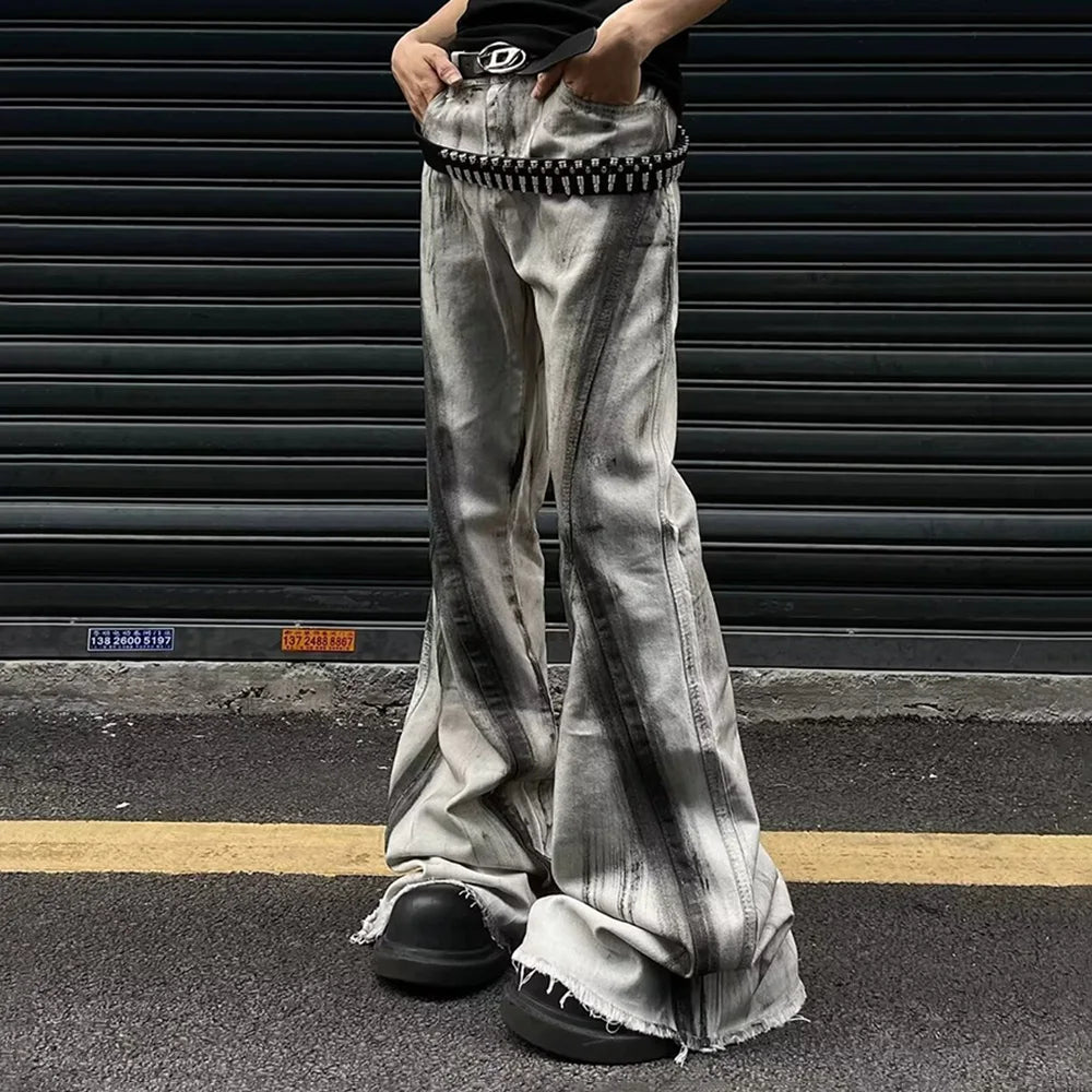 Contrast Color Flared Denim Pants