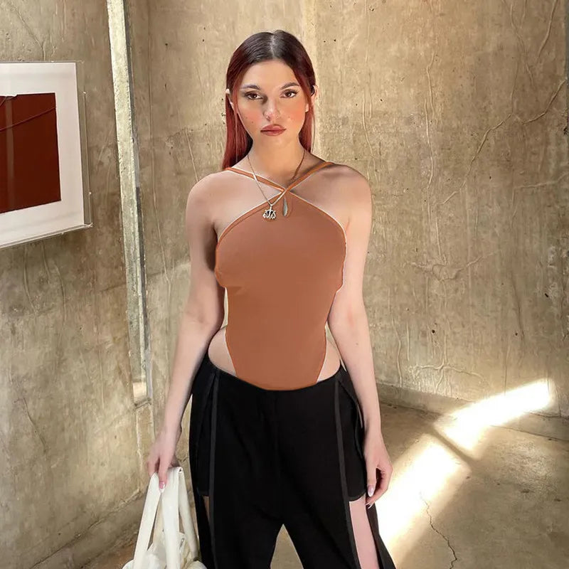 Bandage Backless Gothic Bodysuit Crop Top