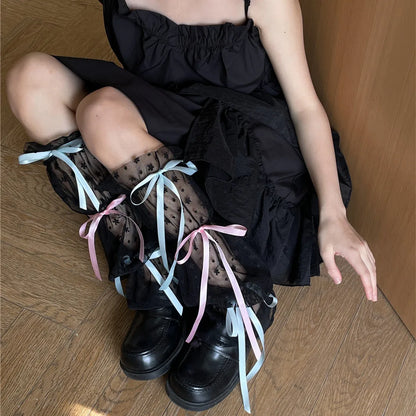 Gothic Ribbon Bow Lace Floral Sock