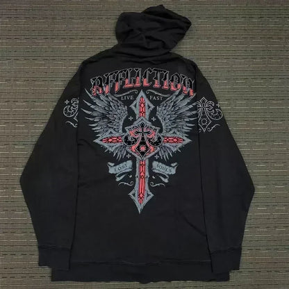 Gothic Skull Print Oversized Hoodie