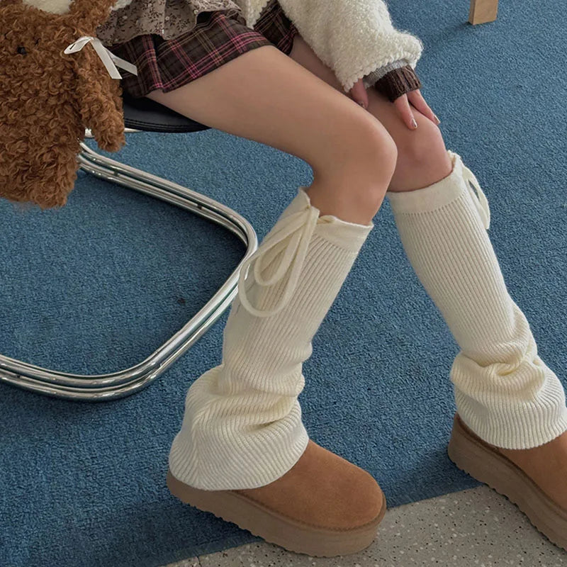Gothic Tie Rope Bow Knitted Sock