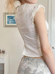 Lace Trim Tie-Front Corset