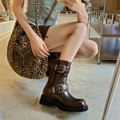 Metal Belt Buckle Gothic Motorcycle Platform Boot