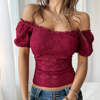 Sexy Lace One-shoulder Slim-fitting Crop Top