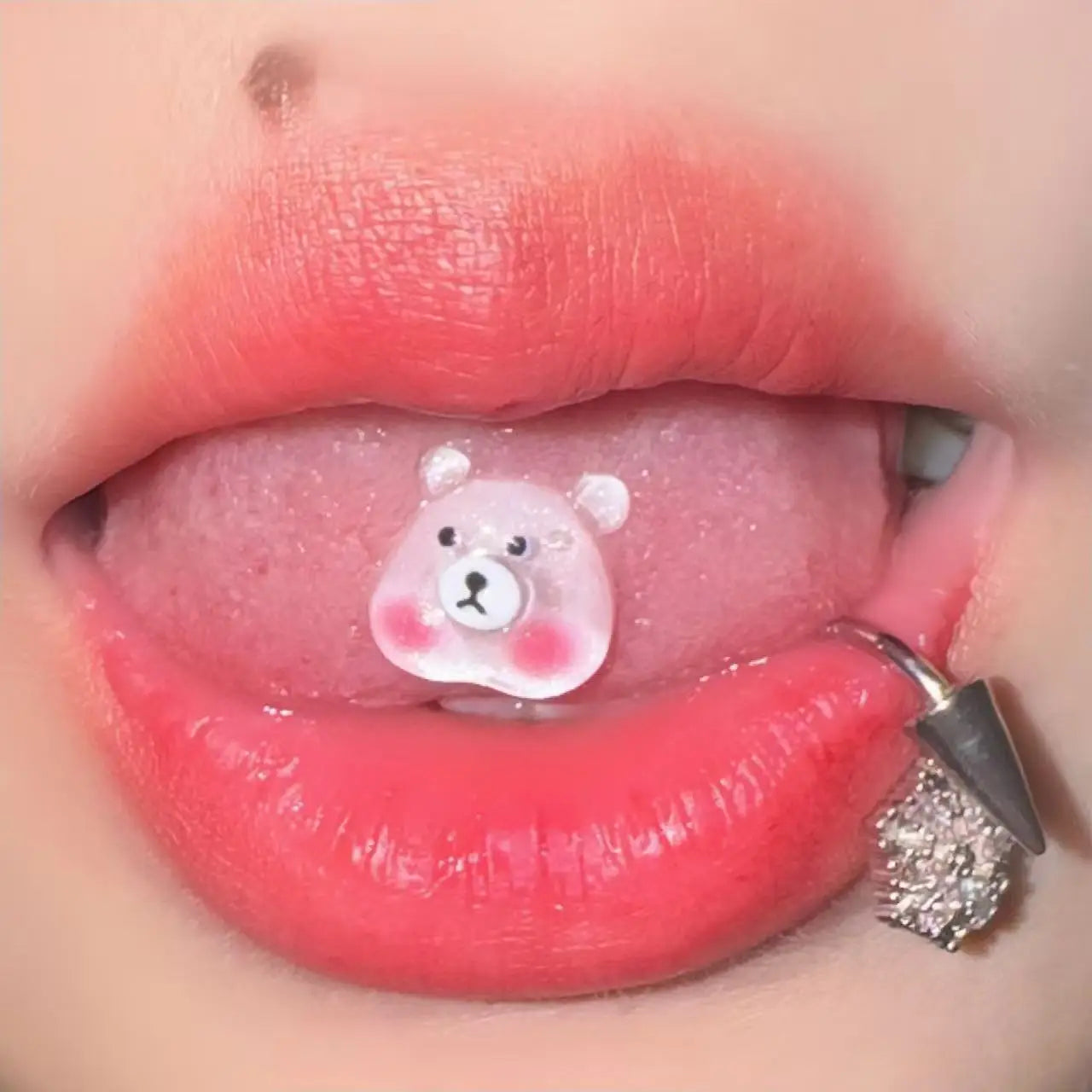 Pink Piggy Stainless Steel Resin Tongue Ring Main image