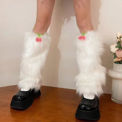 Gothic Cherry Fur Faux Leg Sock