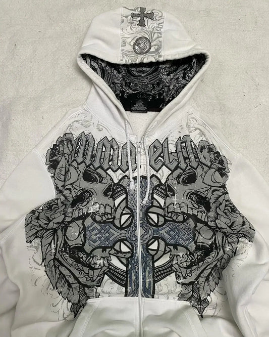Gothic Skull Oversized Zipper Hoodie