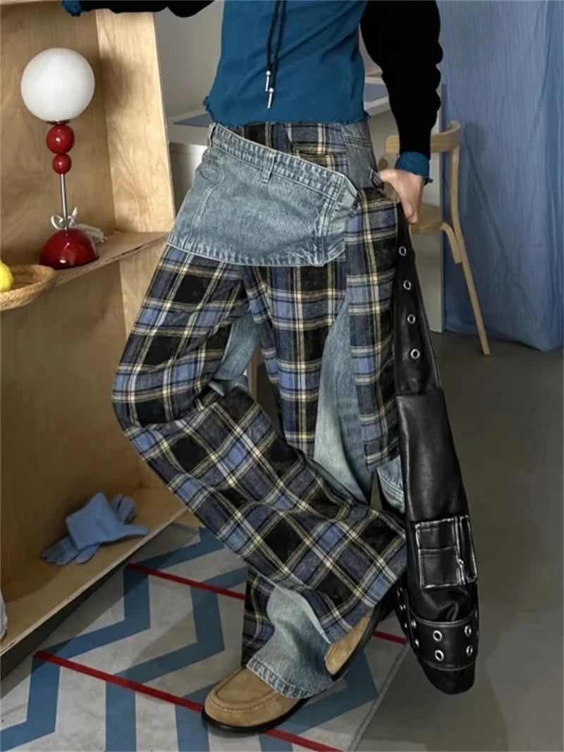 Y2K Gothic Oversize Plaid Denim Pant Main image