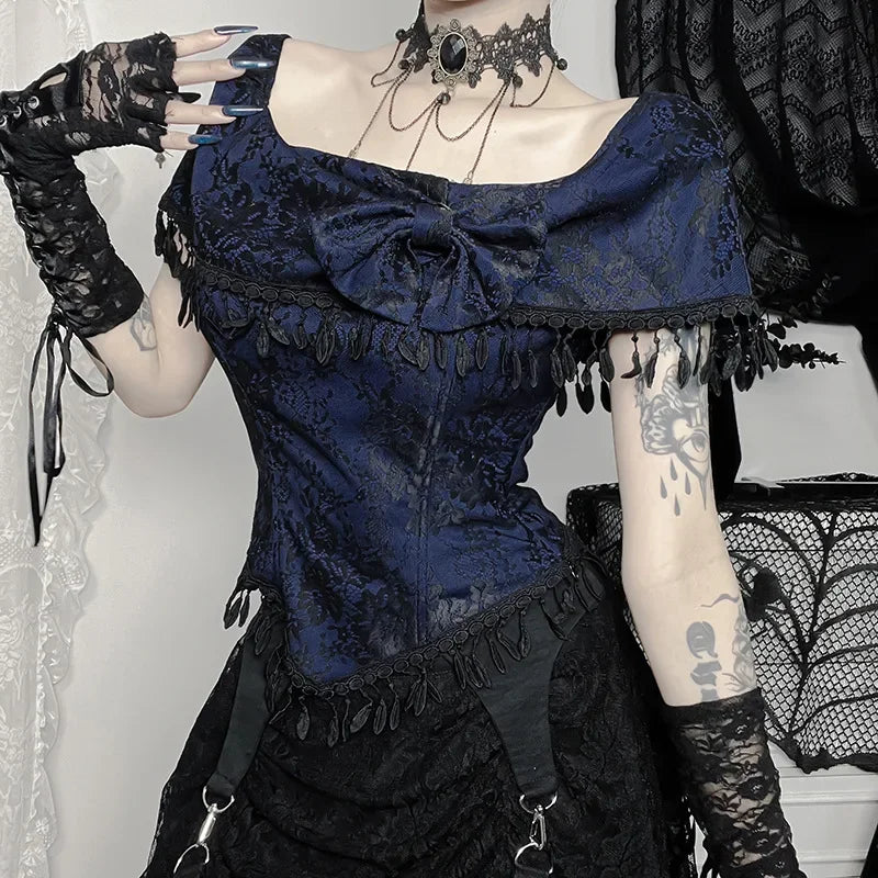 Tassels Off Shoulder Lace Blouse